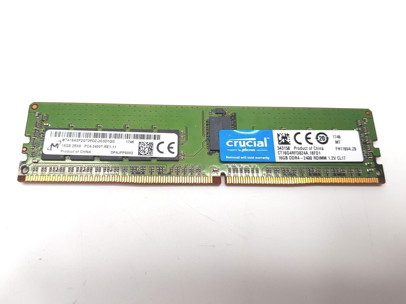 Micron 16GB PC4-19200 DDR4 SDRAM 288pin Server Memory MTA18ASF2G72PDZ-2G3D1QG
