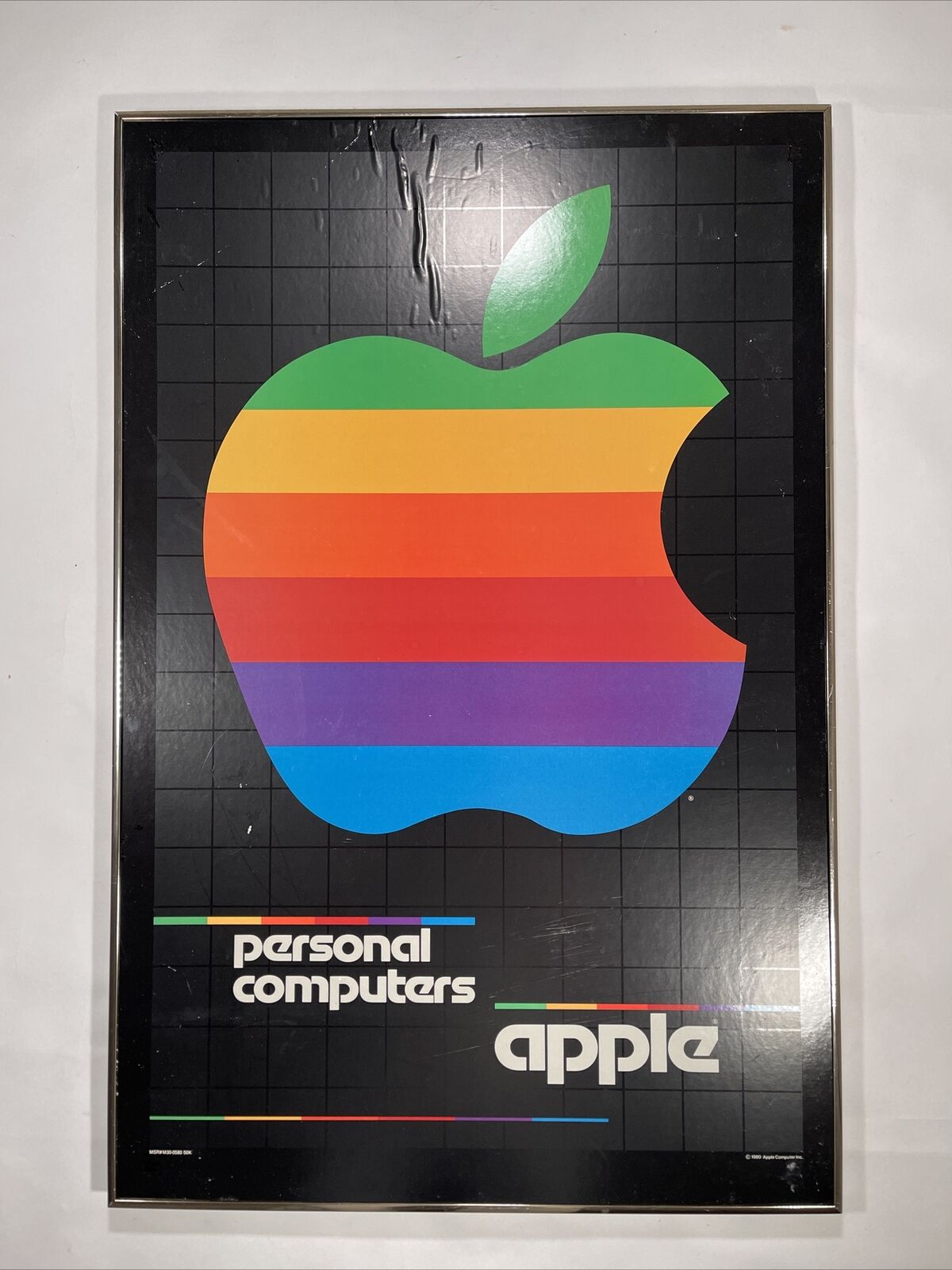 Vintage Original Apple Computers Rainbow Logo Promotional Poster Framed 1980