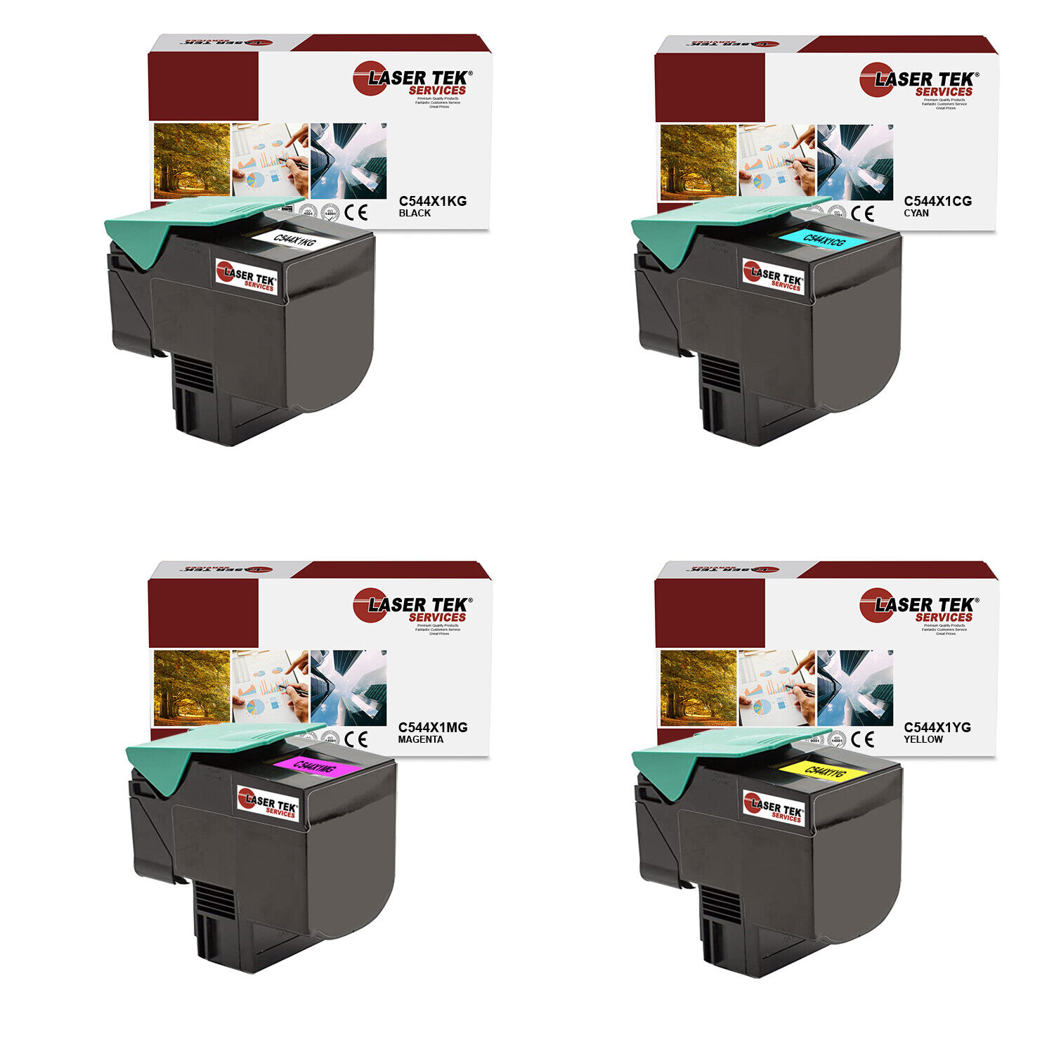 4Pk LTS C544 BCMY Remanufactured for Lexmark C544DN C544DTN Toner Cartridge