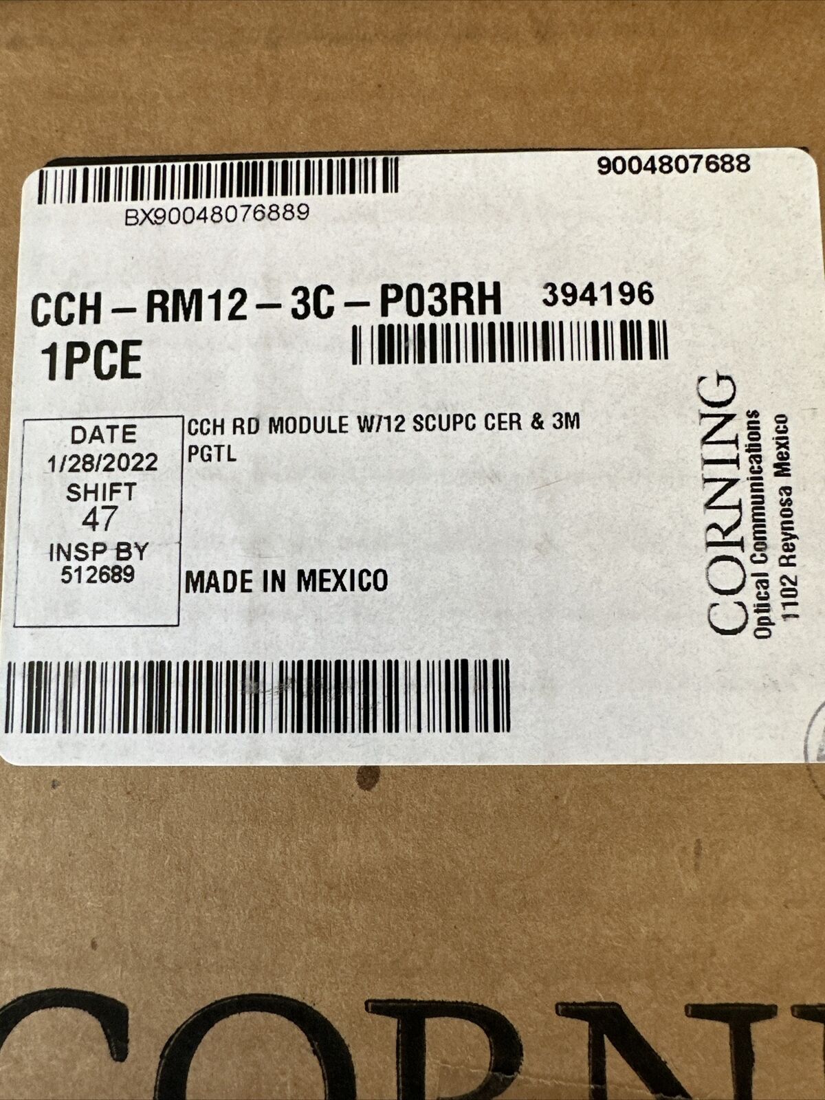CORNING CCH-RM12-3C-P03RH CLOSET CONNECTOR HOUSING MODULE