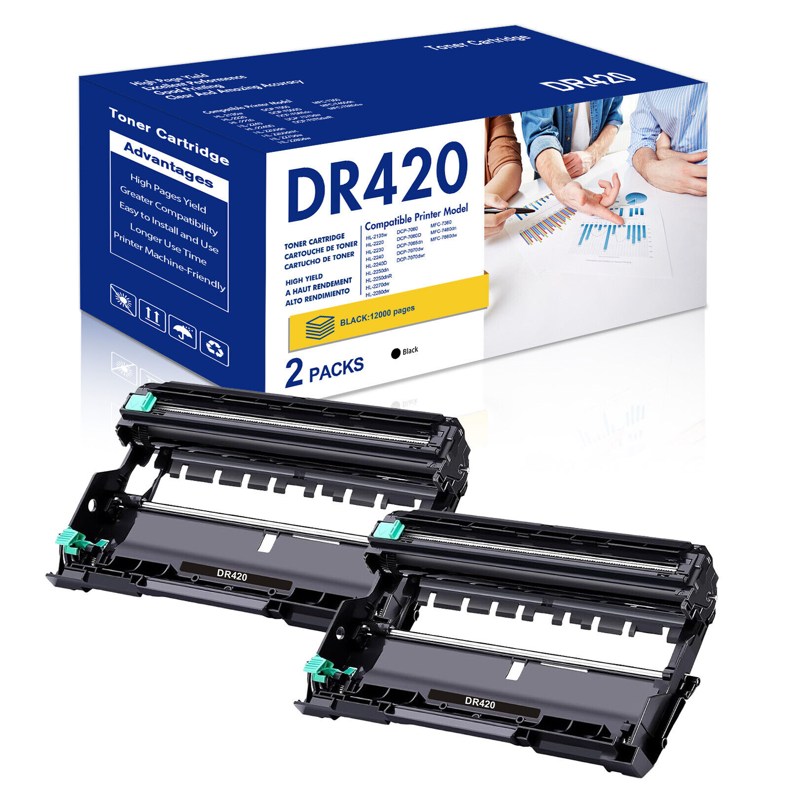 2 Pack DR420 DR-420 Drum Unit Compatible For Brother HL-2220 HL-2230 MFC-7860DW