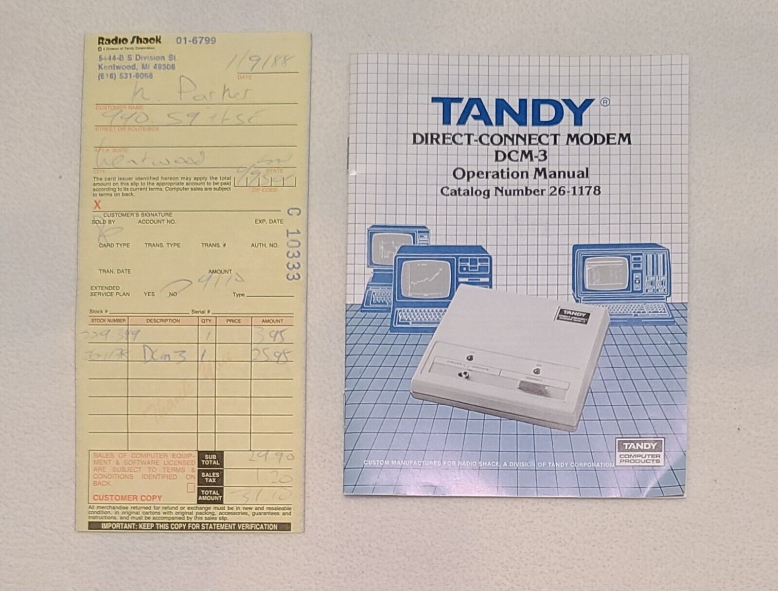 Tandy Direct-Connect Modem DCM-3 Manual Only Cat#26-1178 with Receipt