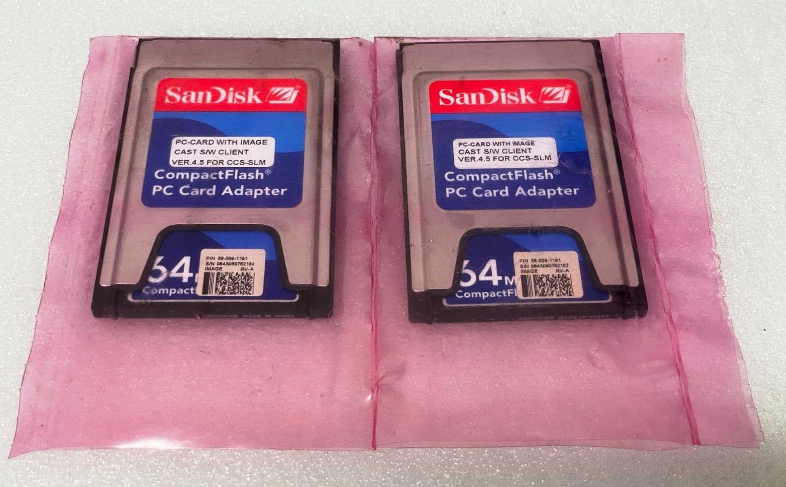 LOT OF 2 x SDCFJ-64-388/03 SanDisk CompactFlash PC Card Adapter w/64MB Card