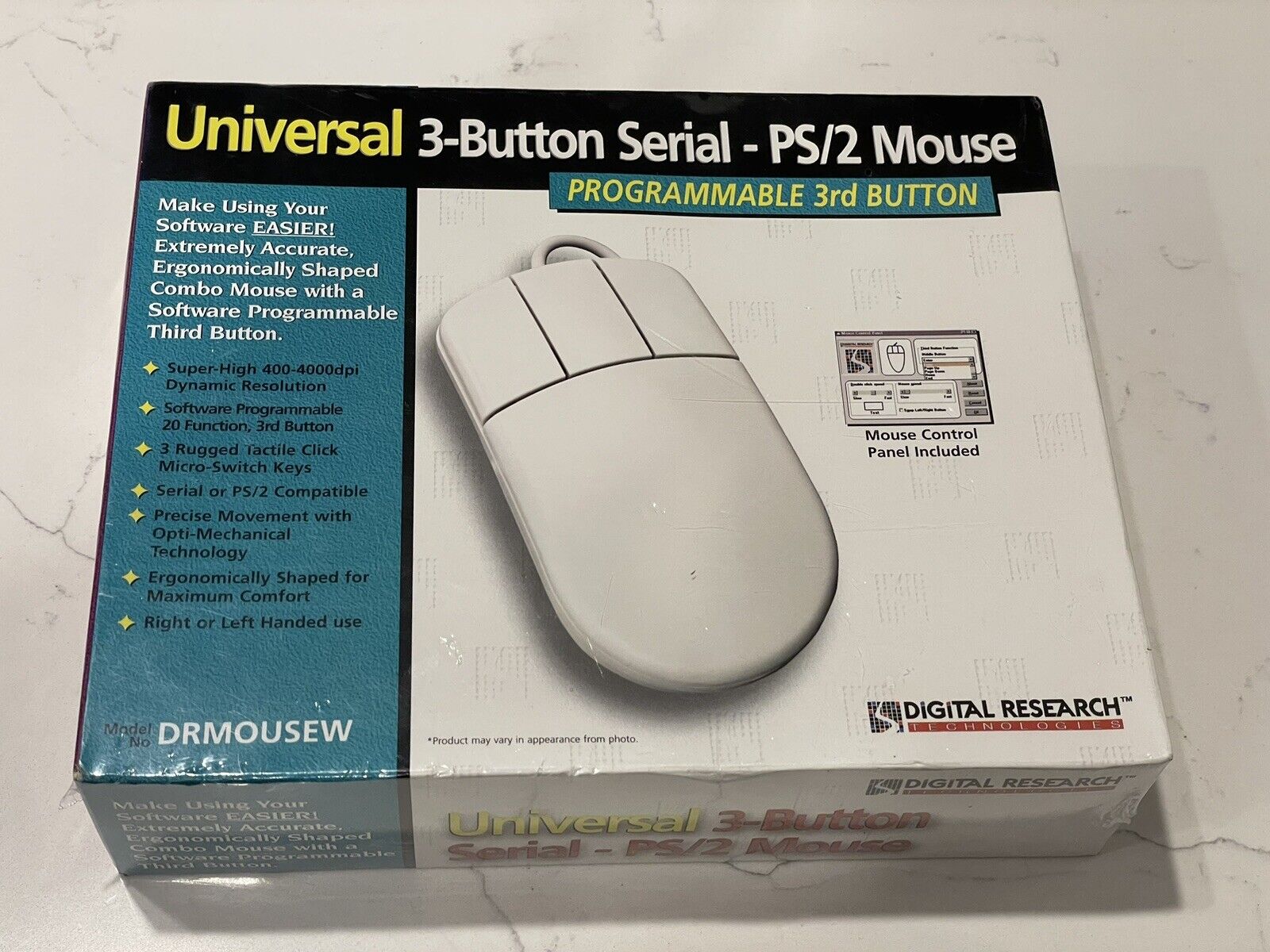 Vintage Mouse 3-Button Serial/PS/2 SEALED NOS BEIGE-Digital Research DRMOUSEW