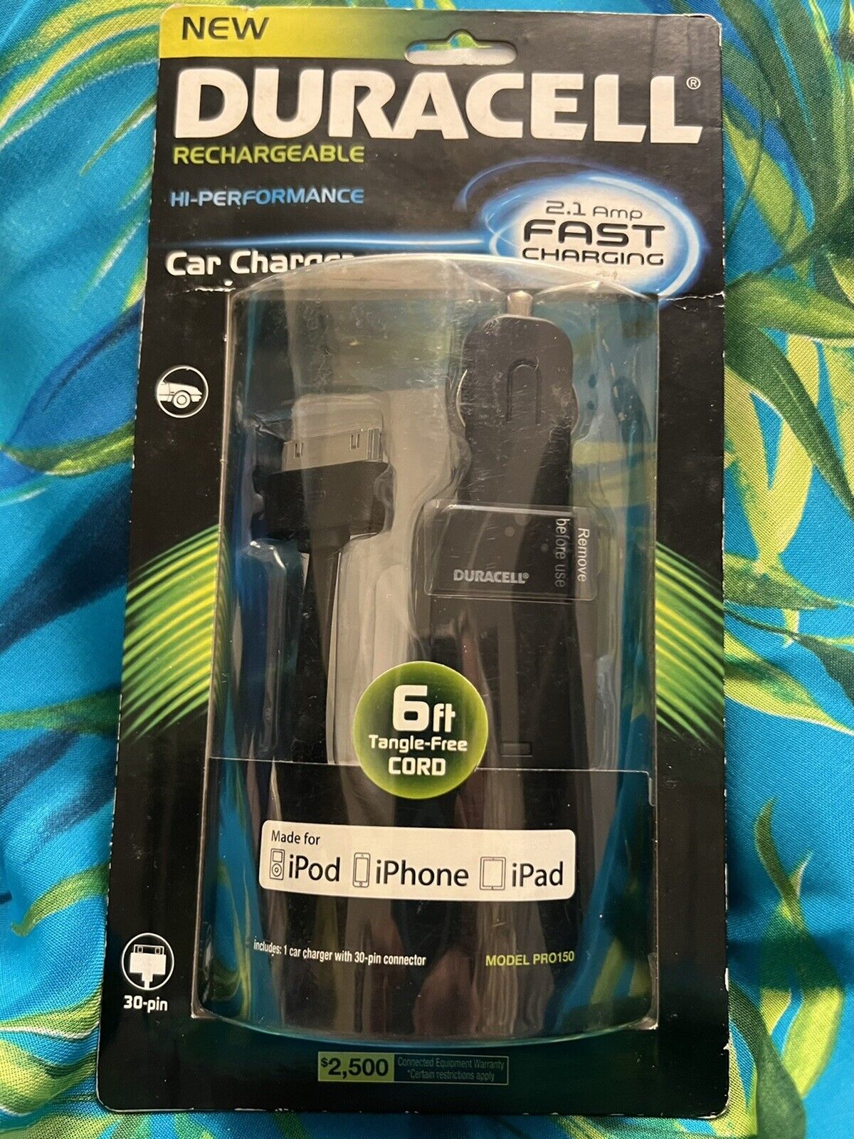 ⚡️ Duracell Cell Phone 2.1 Amp ⚡️Fast Car Charger iPhone iPad iPod 30 Pin ⚡️NEW