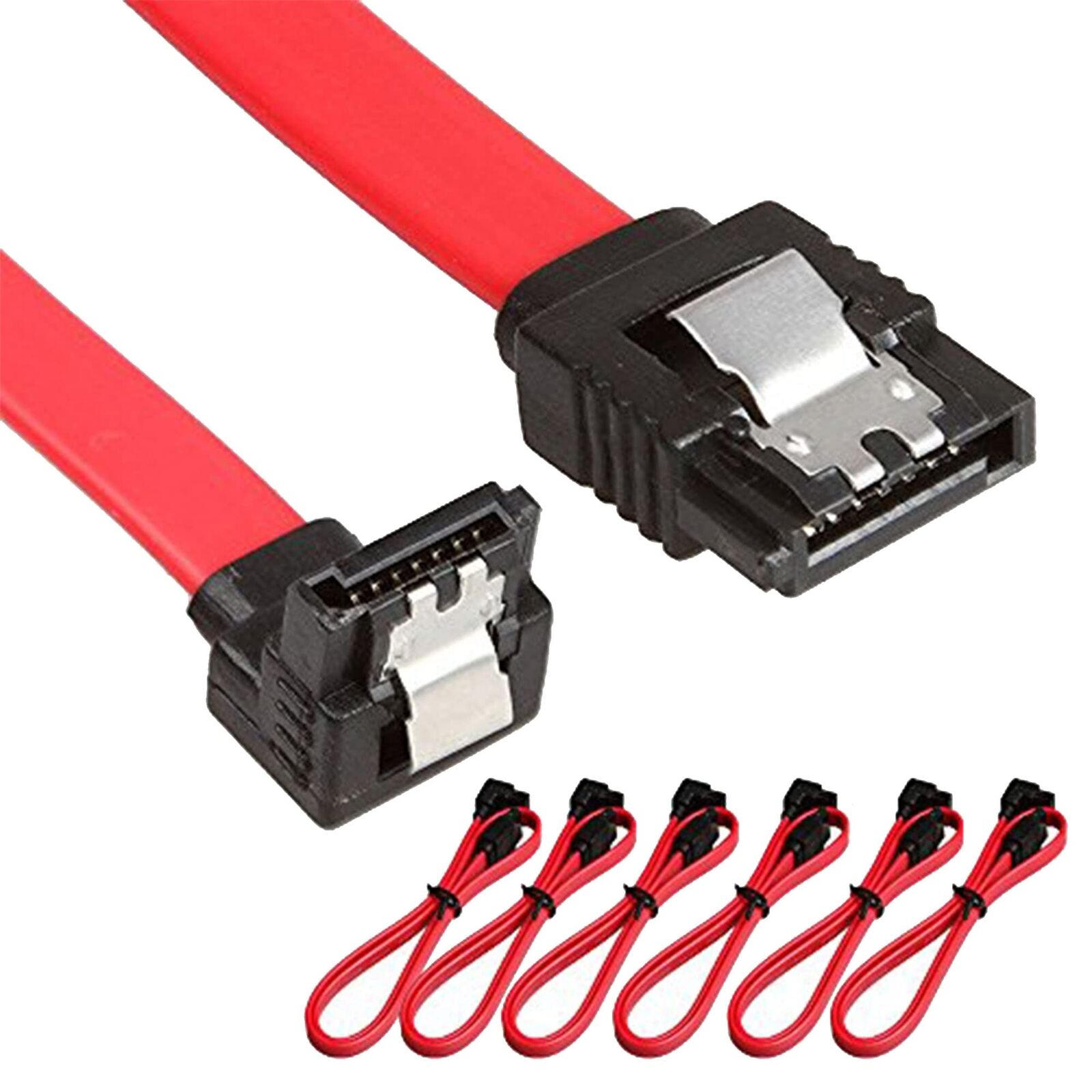 6 Pack 90 Degree Right-Angle SATA III Cable 6.0 Gbps with Locking Latch 18Inc...