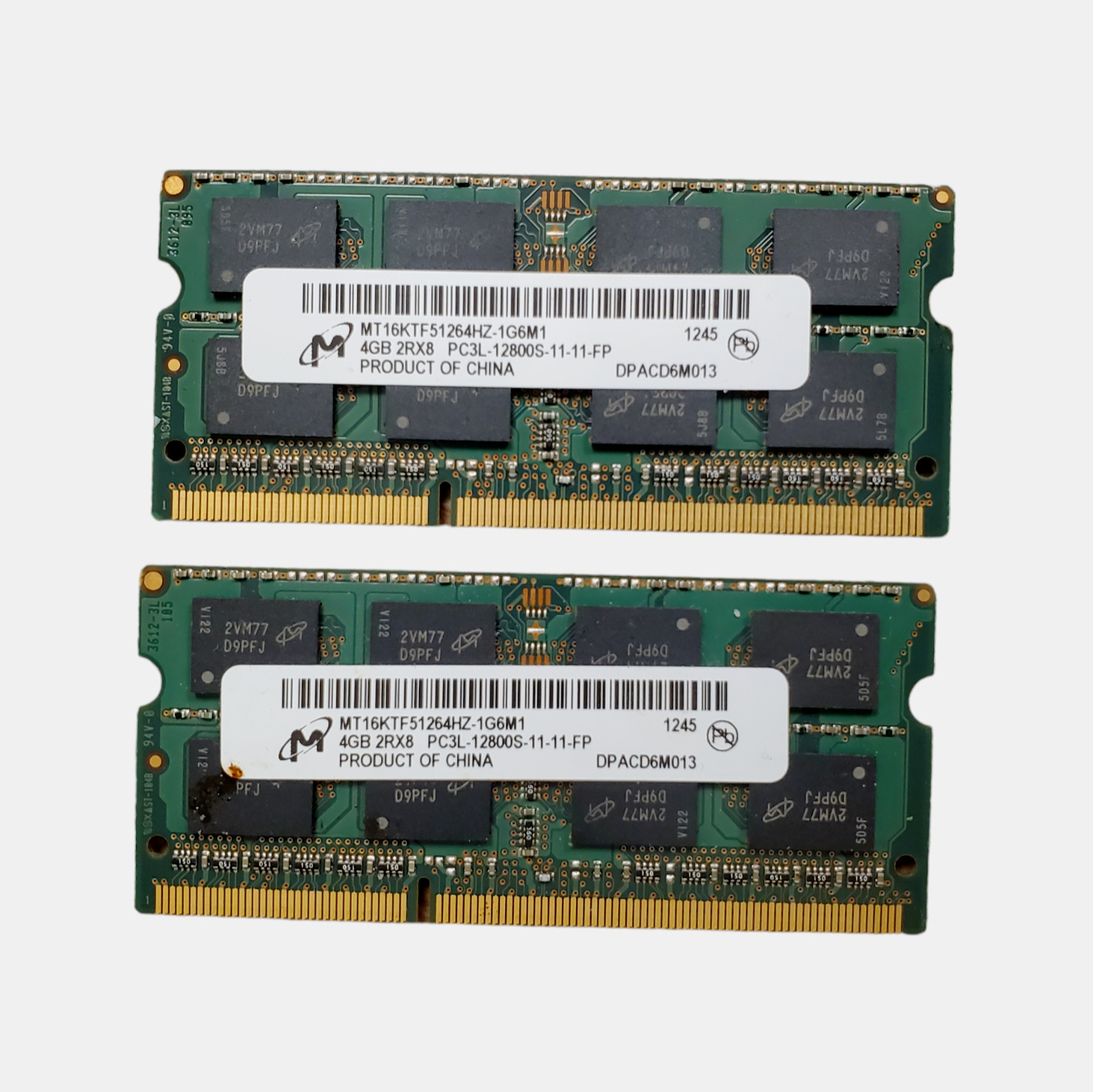 Lot of 2 Micron MT16KTF51264HZ 4GB 2Rx8 PC3L-12800S-11-11-FP DDR3 SDRAM
