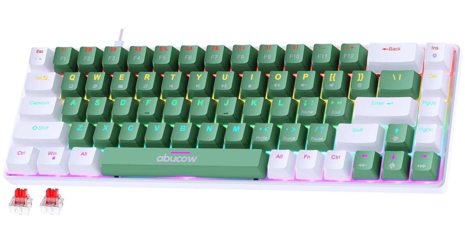 68-Key Mechanical Gaming Keyboard with Colorful Backlight and White-Green Key...