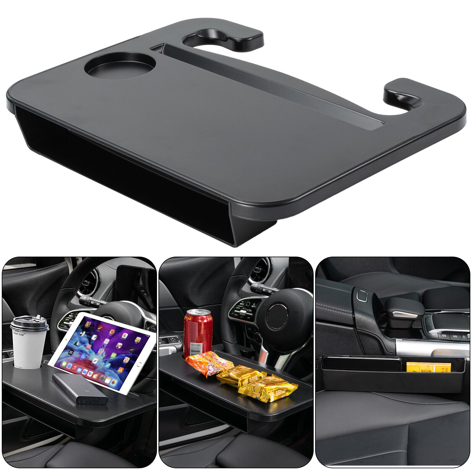 Car Steering Wheel Tray Table 2 in 1 Food Drink Holder Seat Gap Slip Organizer