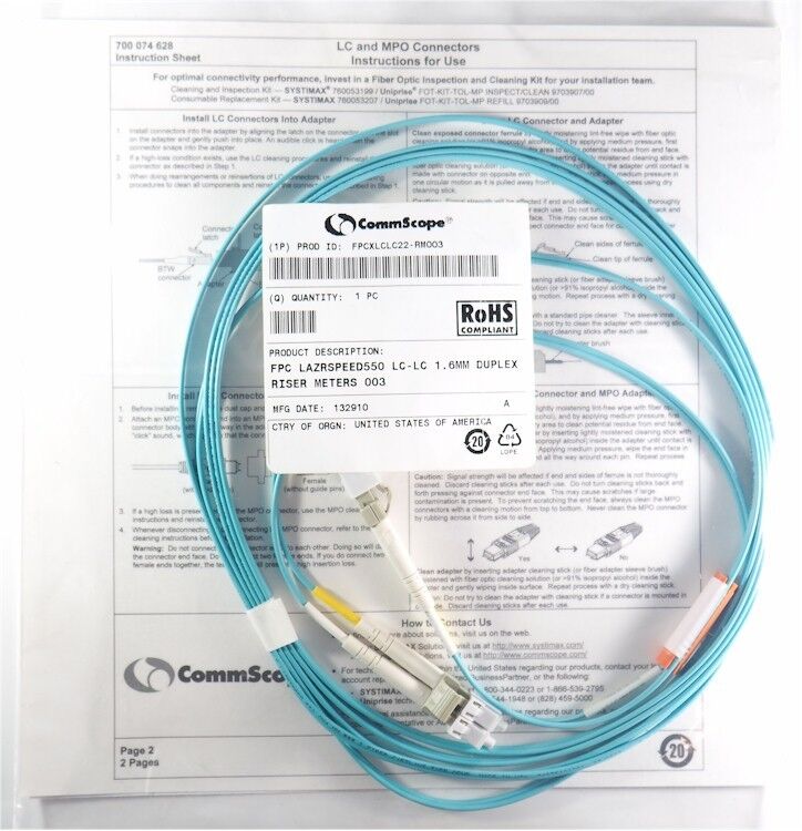 NEW CommScope Lazrspeed 550 LC to LC Fiber Optic Patch Cord 1.6mm Duplex,3 meter