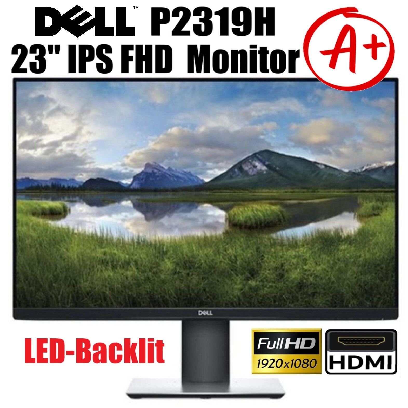A+ Excellent DELL P2319H 23inch Full-HD LED-Backlit IPS LCD Monitor USB DP HDMI