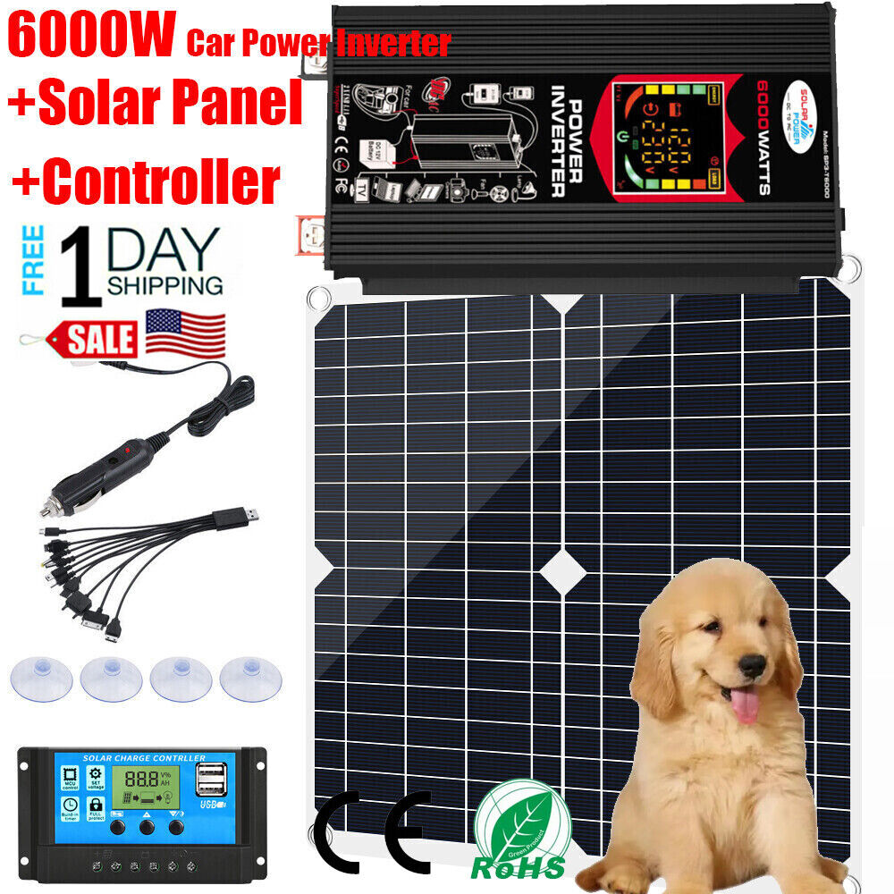 6000W Power Inverter DC 12V to AC 110V With Solar Panel 100A Inverter Controller