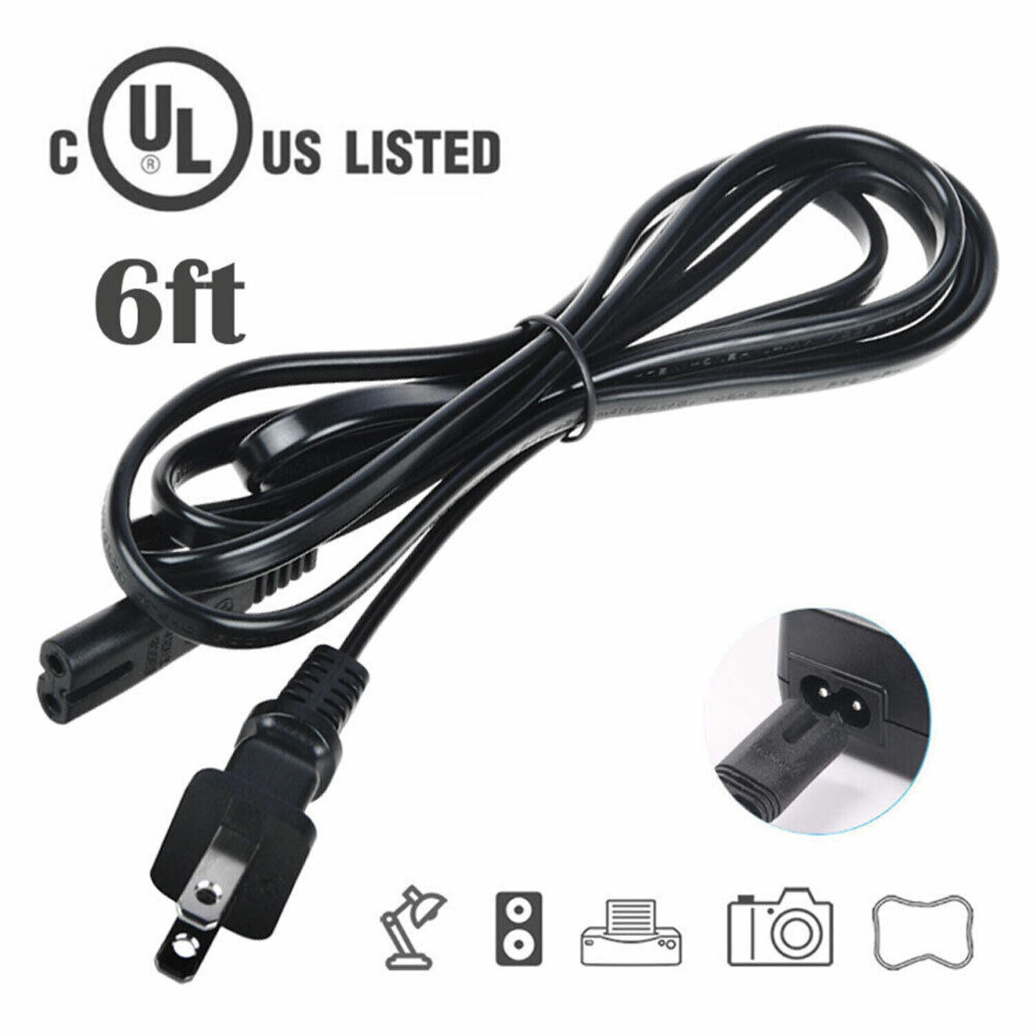 6ft UL Listed AC Power Cord Cable for HP DesignJet T210 24-in Printer(8AG32H) US