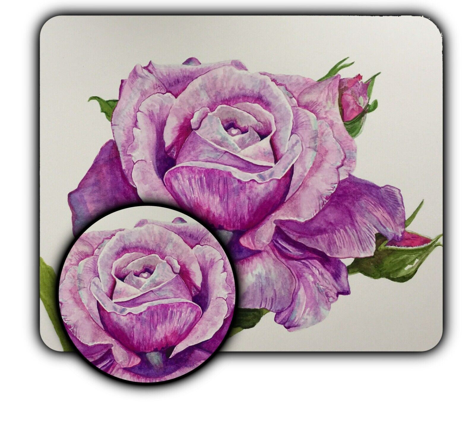 Purple Flower Painting Art - Mouse Pad + Coaster - 1/4\
