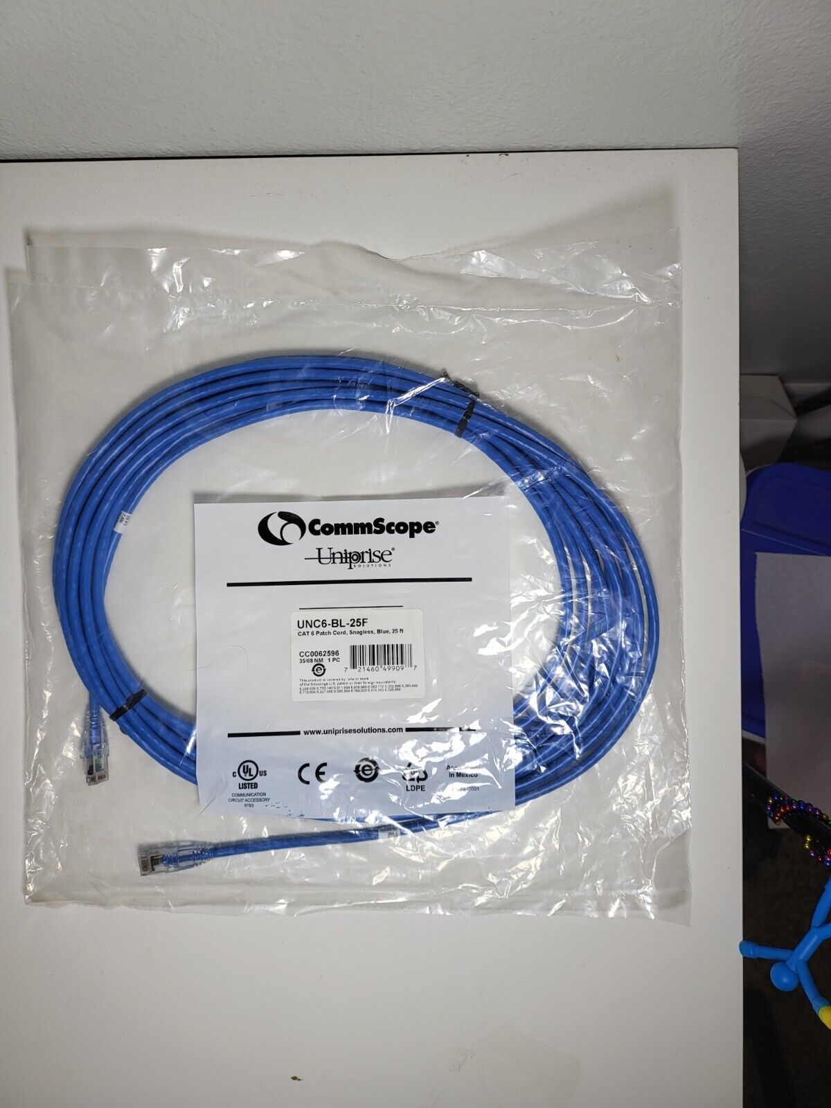 Commscope Uniprise Solutions UNC6-BL-25F Cat 6 Patch Cord, Snagless, Blue, 25 ft