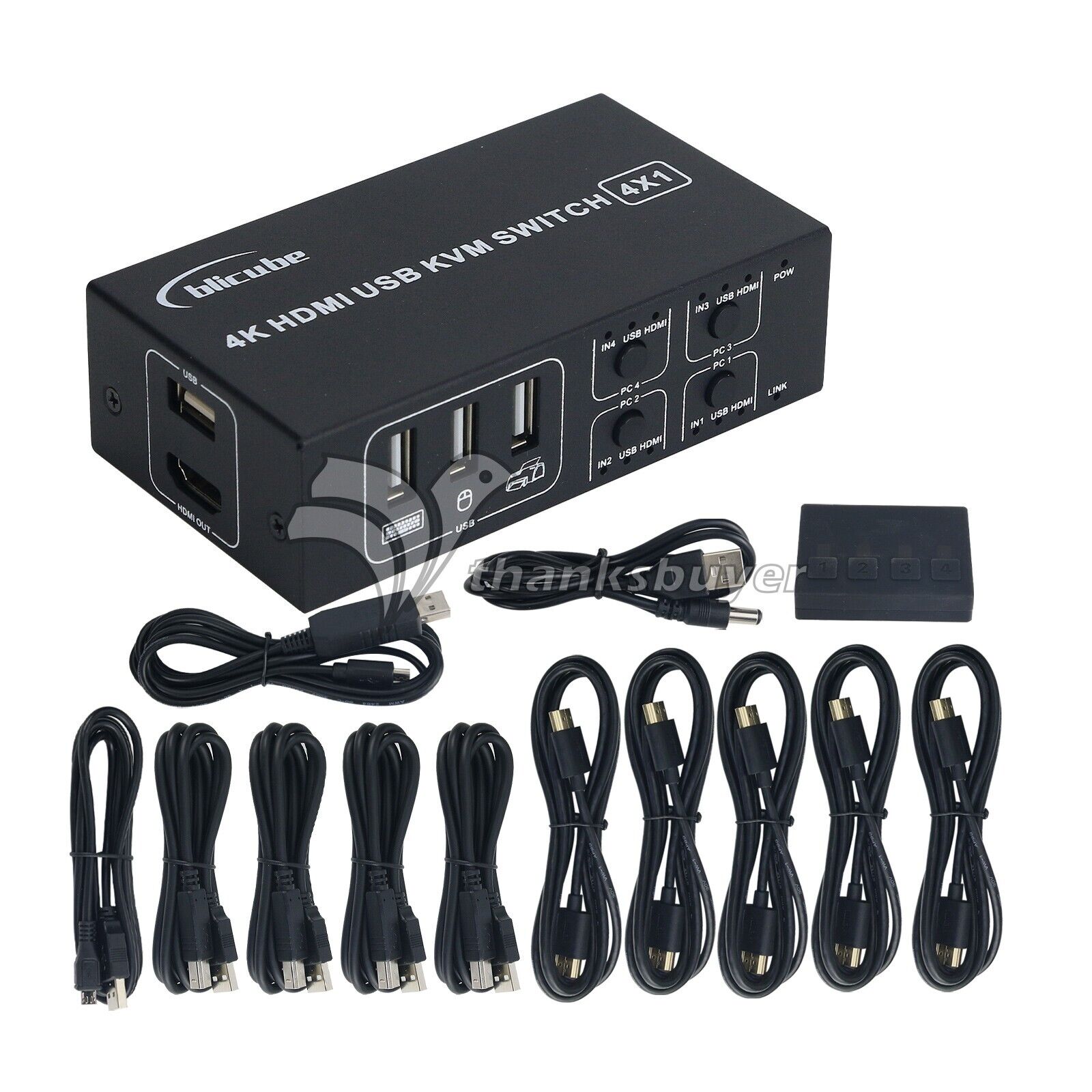 4K HDMI Switch 4 Port Switcher 4 In 1 Out USB KVM Display Support PiKVM/BLIKVM
