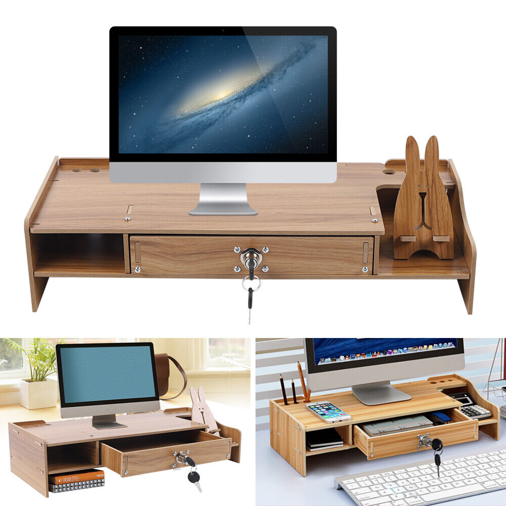 Wood Monitor Riser with Drawer Computer/Laptop/PC Stand for Desk Organizer