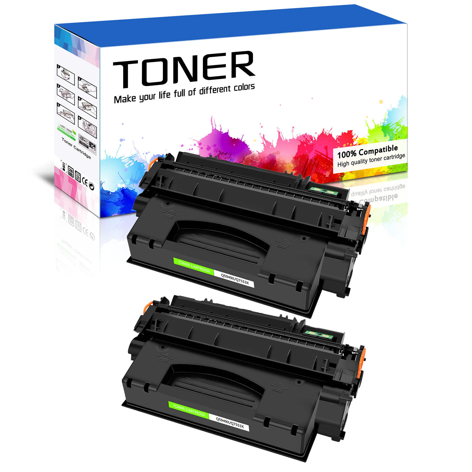 2PK Q7553X 53X Toner Cartridge Fits For HP Laserjet P2015dn P2015x M2727NFS MFP