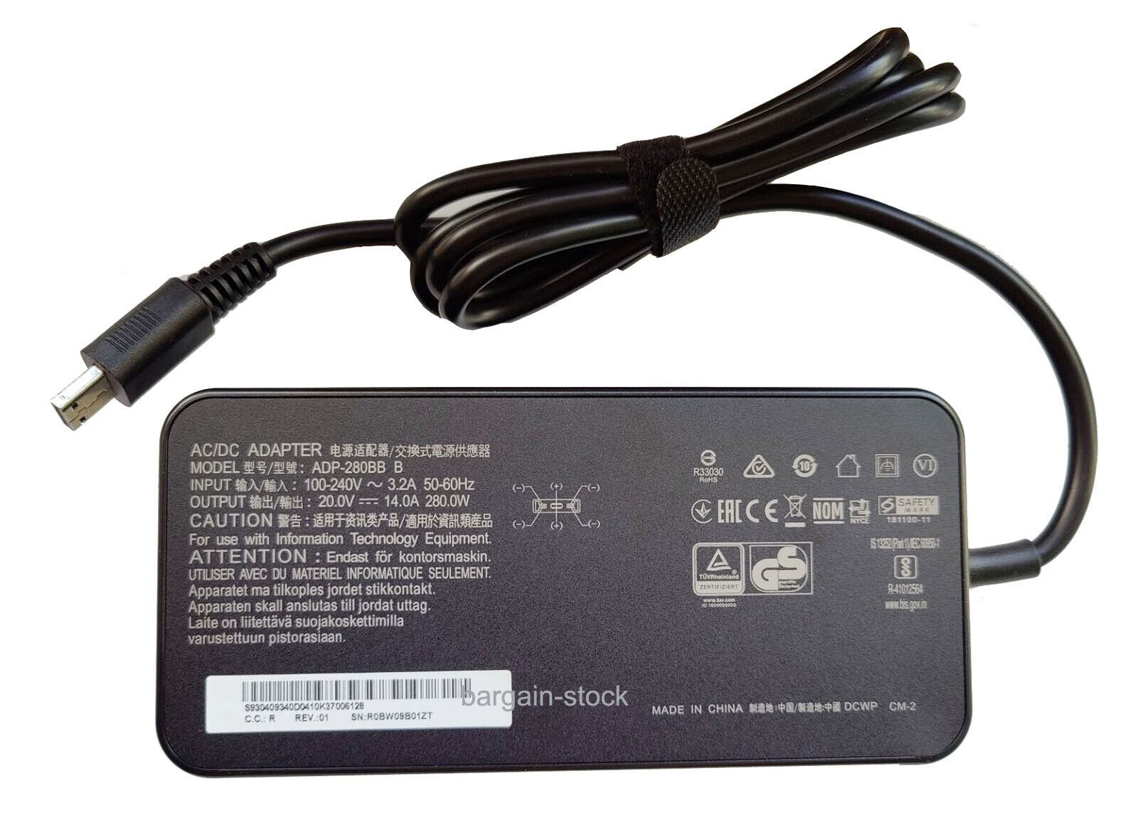 Delta 20V 14A 280W AC Adapter Charger MSI Raider GE66 12UHS-235 Gaming Laptop