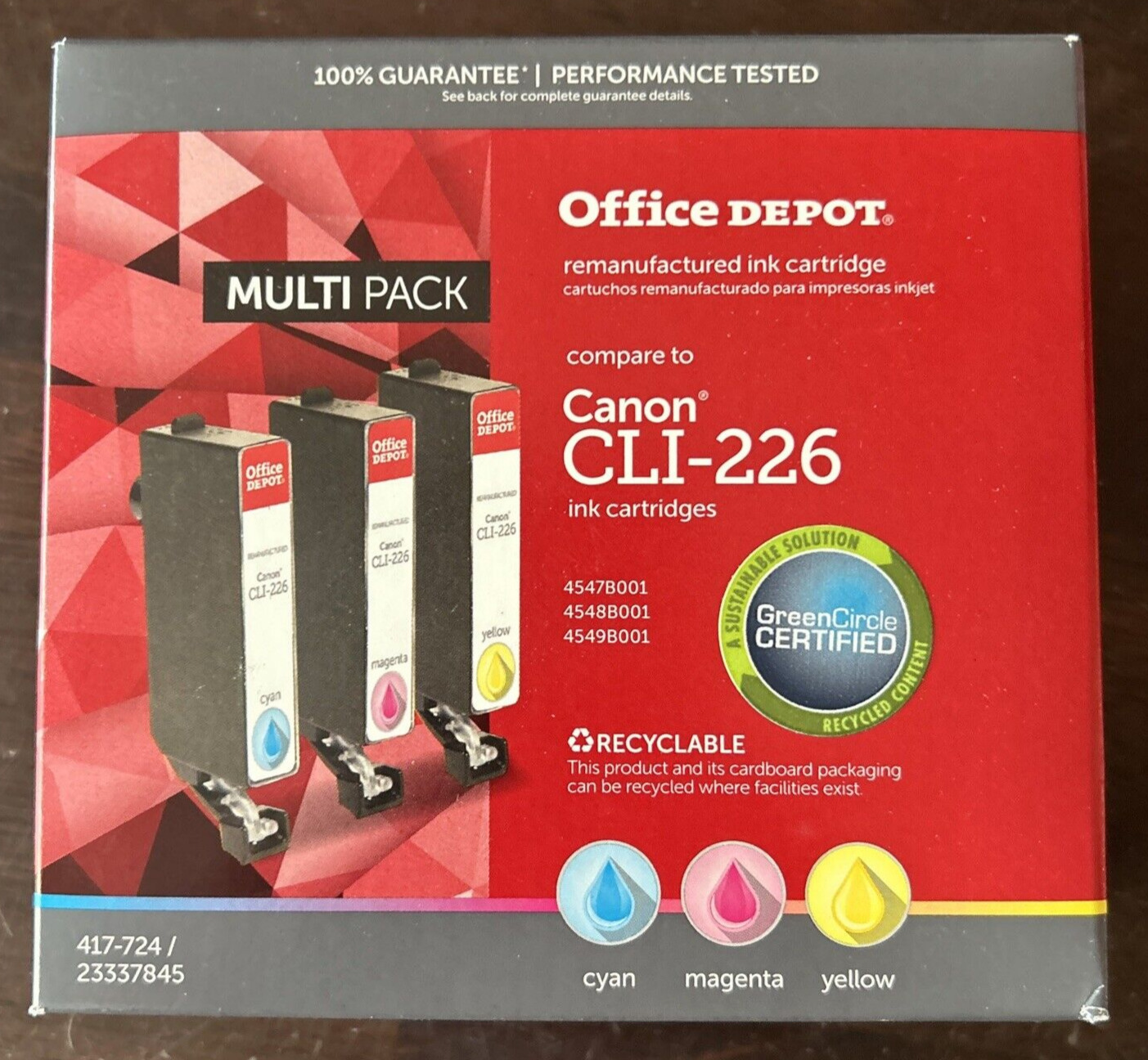 Canon CLI-226 Multi Pack Cyan Magenta Yellow Ink Cartridges 3Pk Office Depot