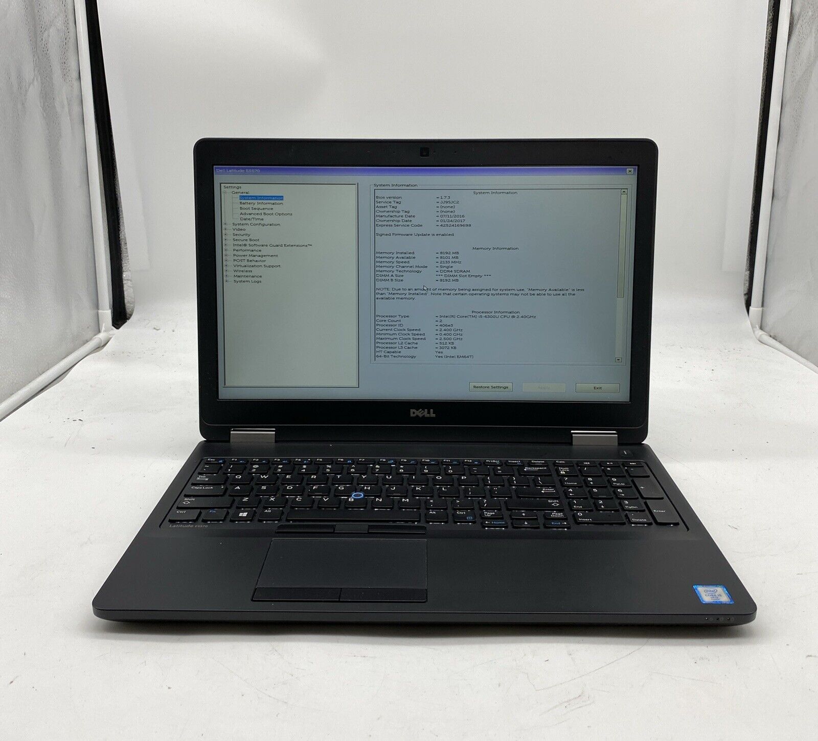 Dell Latitude E5570 Laptop Intel Core i5-6300U 2.4GHz 8GB RAM NO HDD NO OS FHD