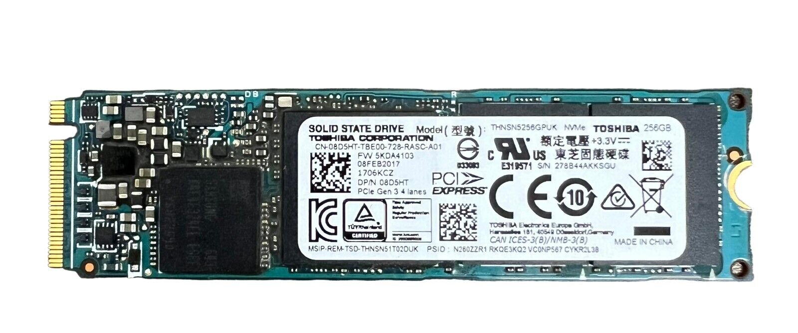 Toshiba 256GB PCIe SSD Solid State Drive THNSN5256GPUK