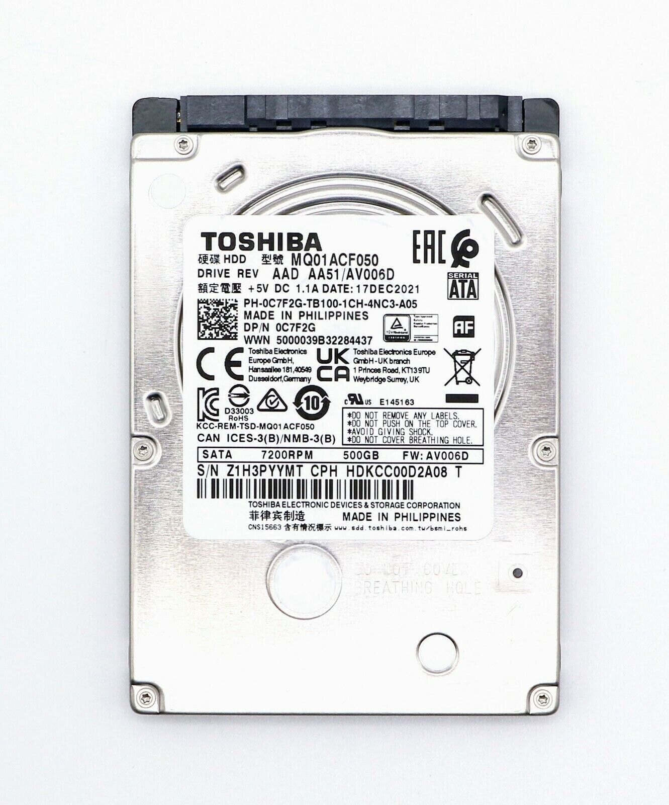 Toshiba 500GB 7200 RPM HDD 2.5 in SATA III MQ01ACF050  Hard Drive