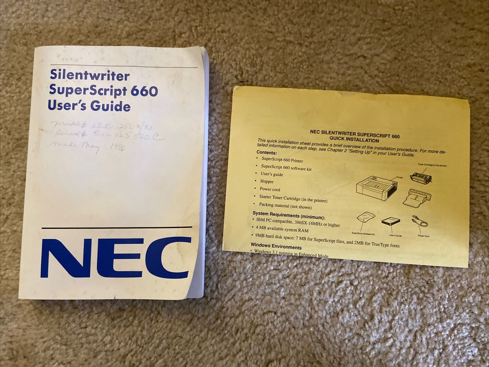 Vintage SILENTWRITER Superscript 660 User's Guide 1990 NEC Technologies Manual