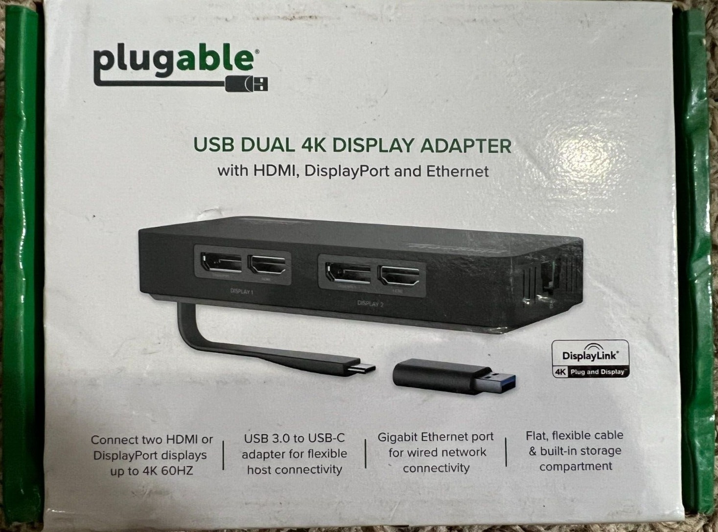 Plugable Technologies - Plugable USB Dual 4K Display Adapter With Ethernet