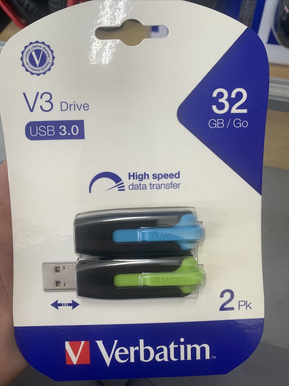 Verbatim 32gb Store 'n' Go V3 Usb 3.0 Flash Drive - 2pk - Blue, Green - 32 Gbusb