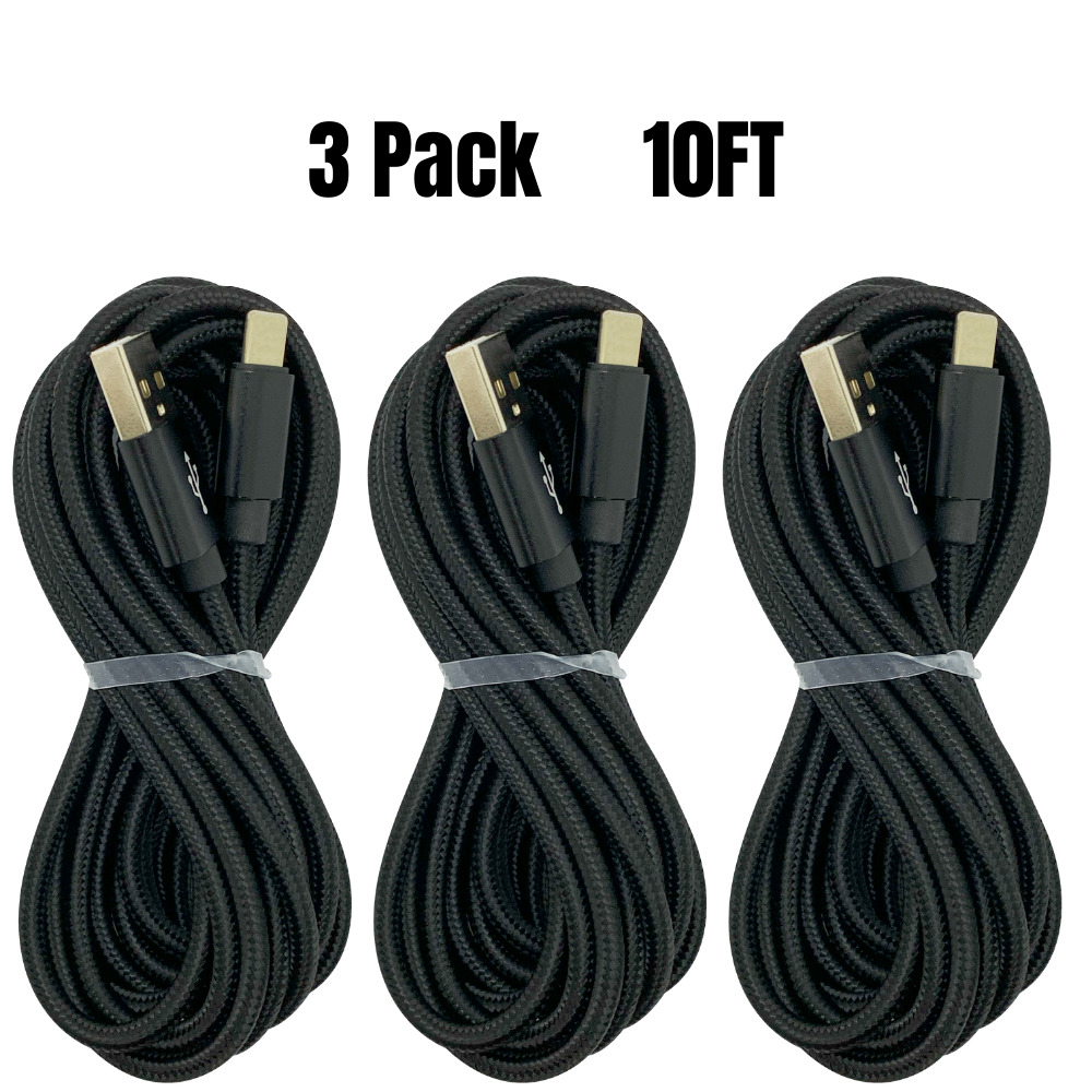 3Pack 10Ft USB Fast Charging Cable Braided For iPhone 14 13 11 12 8 Charger Cord