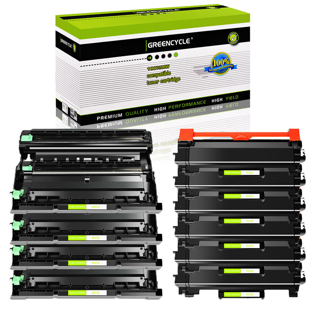 Greencycle 10PK TN760 Toner & DR730 Drum Set for Brother MFC-L2710DN MFC-L2713DW