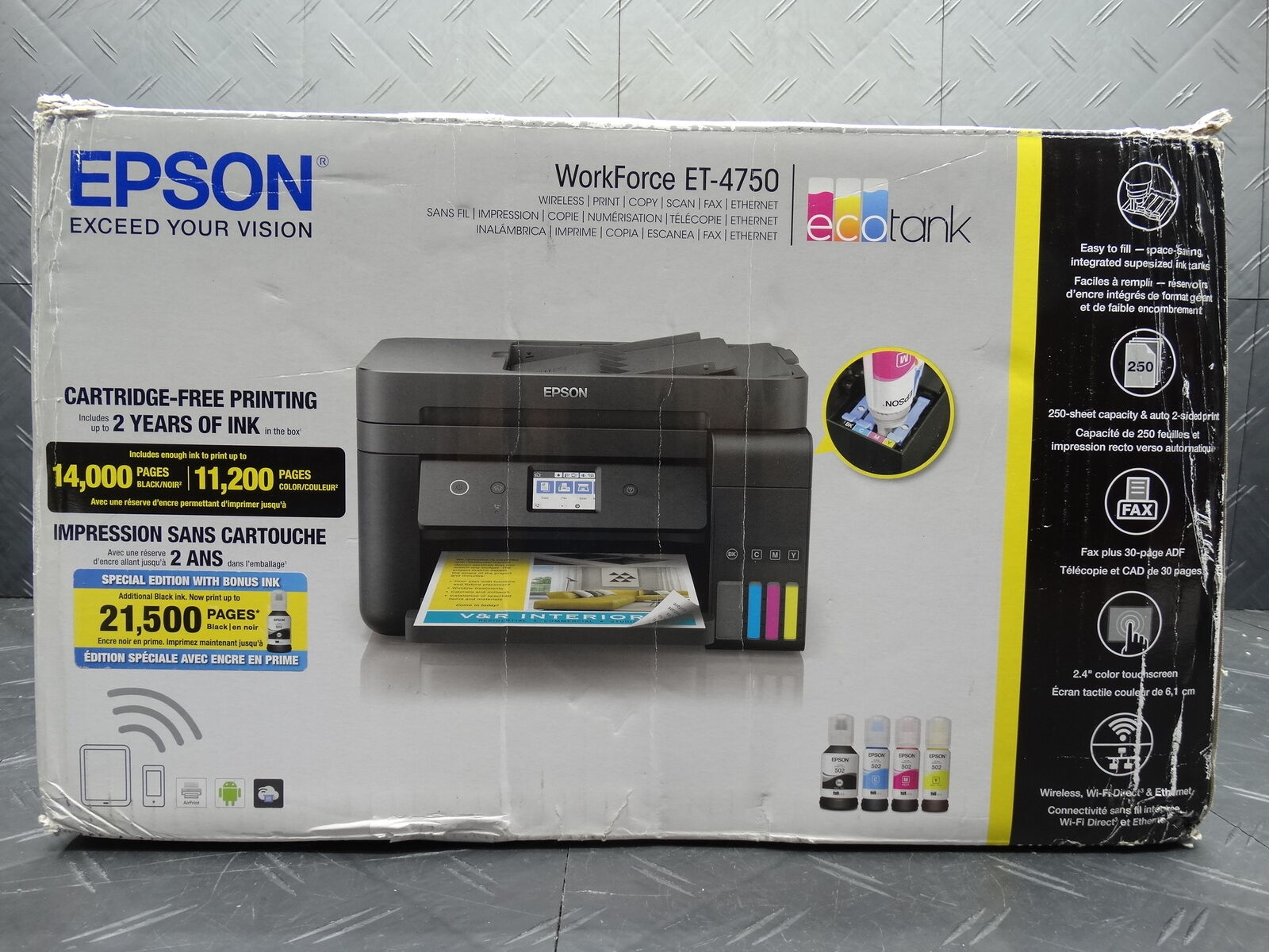 Epson Ecotank ET-4750 Inkjet All-In-One Wireless Printer 1.5k Pages