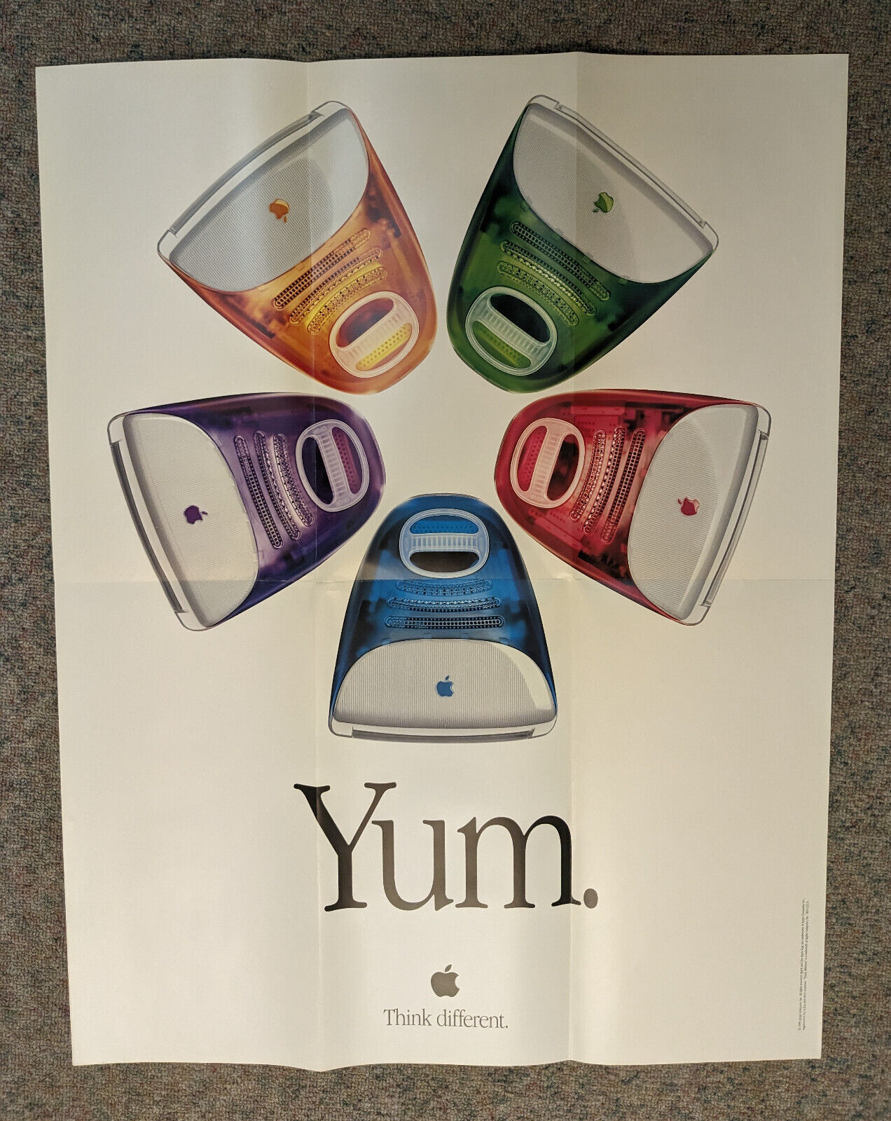 Vintage Original Apple Computer 5 flavors iMac G3 poster: Yum. Think Different.
