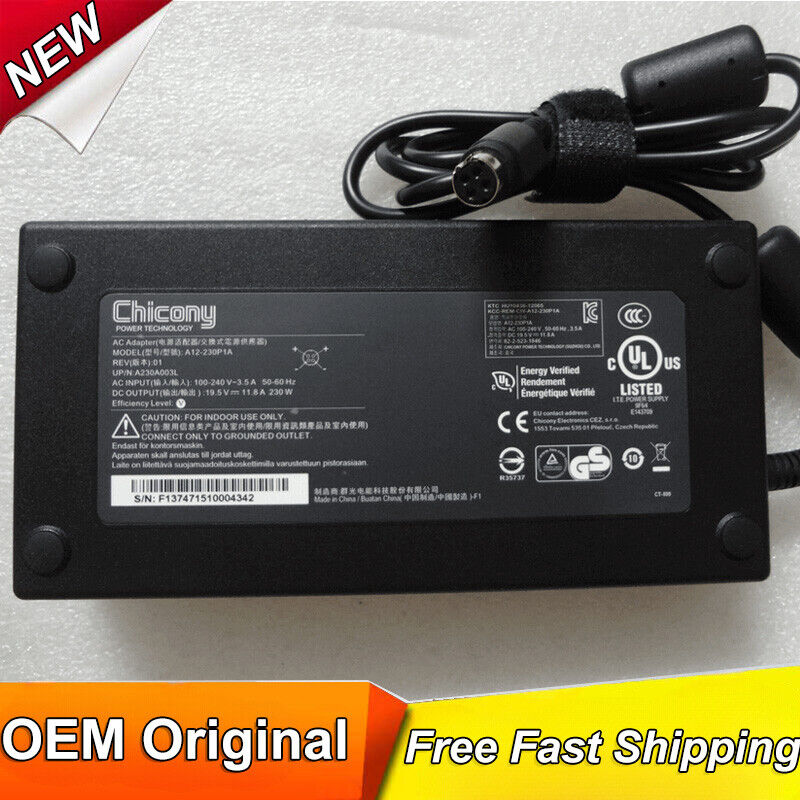 @Original OEM Chicony 230W 19.5V 11.8A AC Adapter for Clevo P751ZM Gaming Laptop