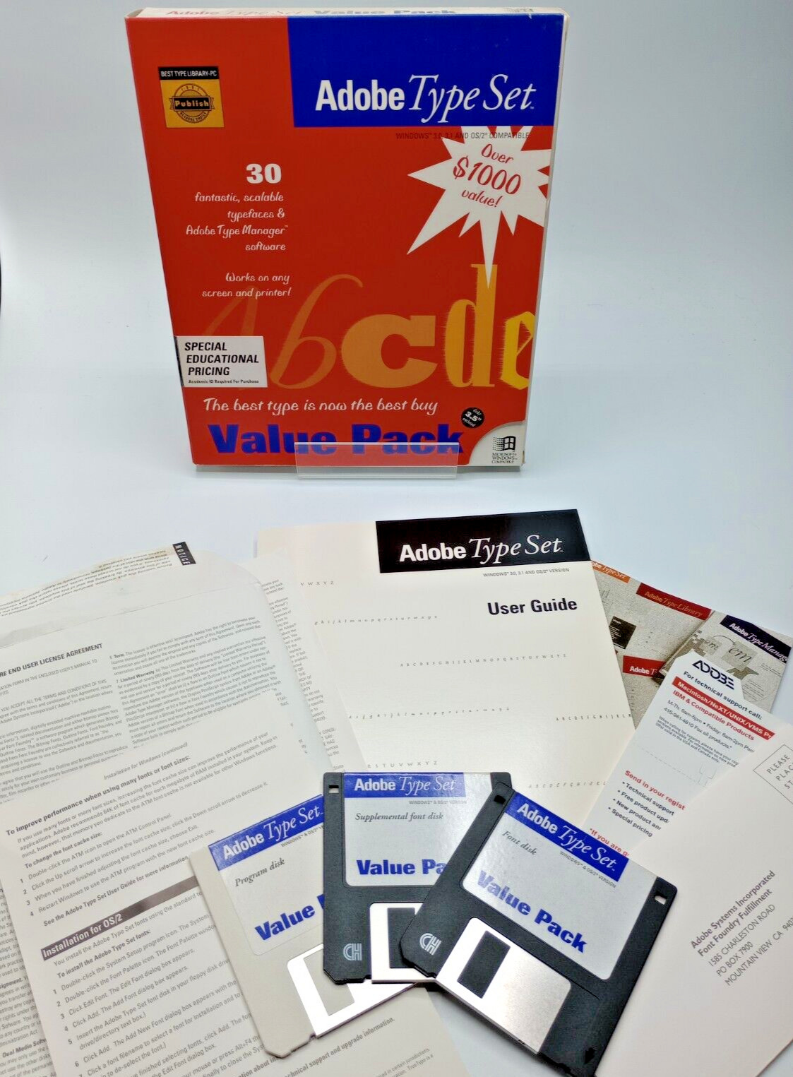 Adobe Type Set Value Pack for Windows 3.0, Win 3.1 and OS/2 -  Complete in Box