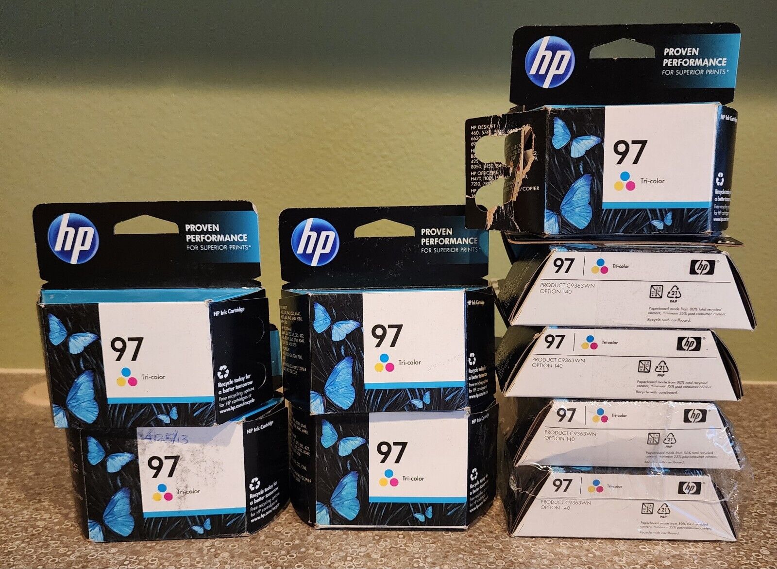 Lot of (12) New Sealed Genuine HP97 Tri-color C9363WN & (1) opened box (sealed)