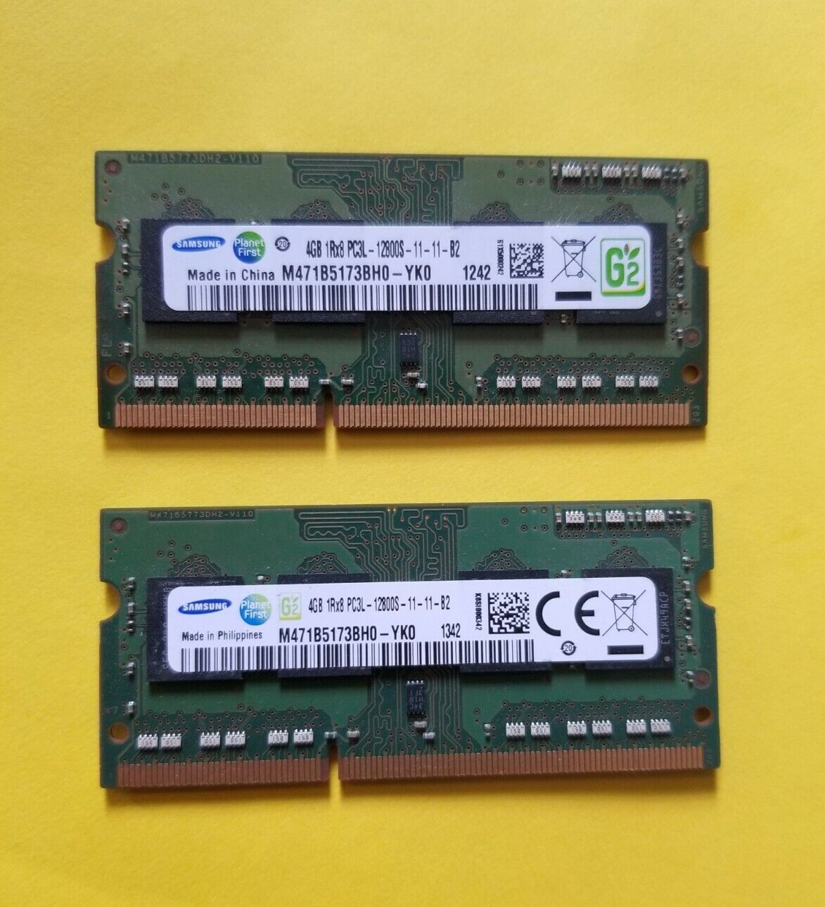 Samsung 8GB (2x4GB) 1Rx8 PC3L-12800S-11-11-B2 M471B5173BHO-YKO Laptop Ram