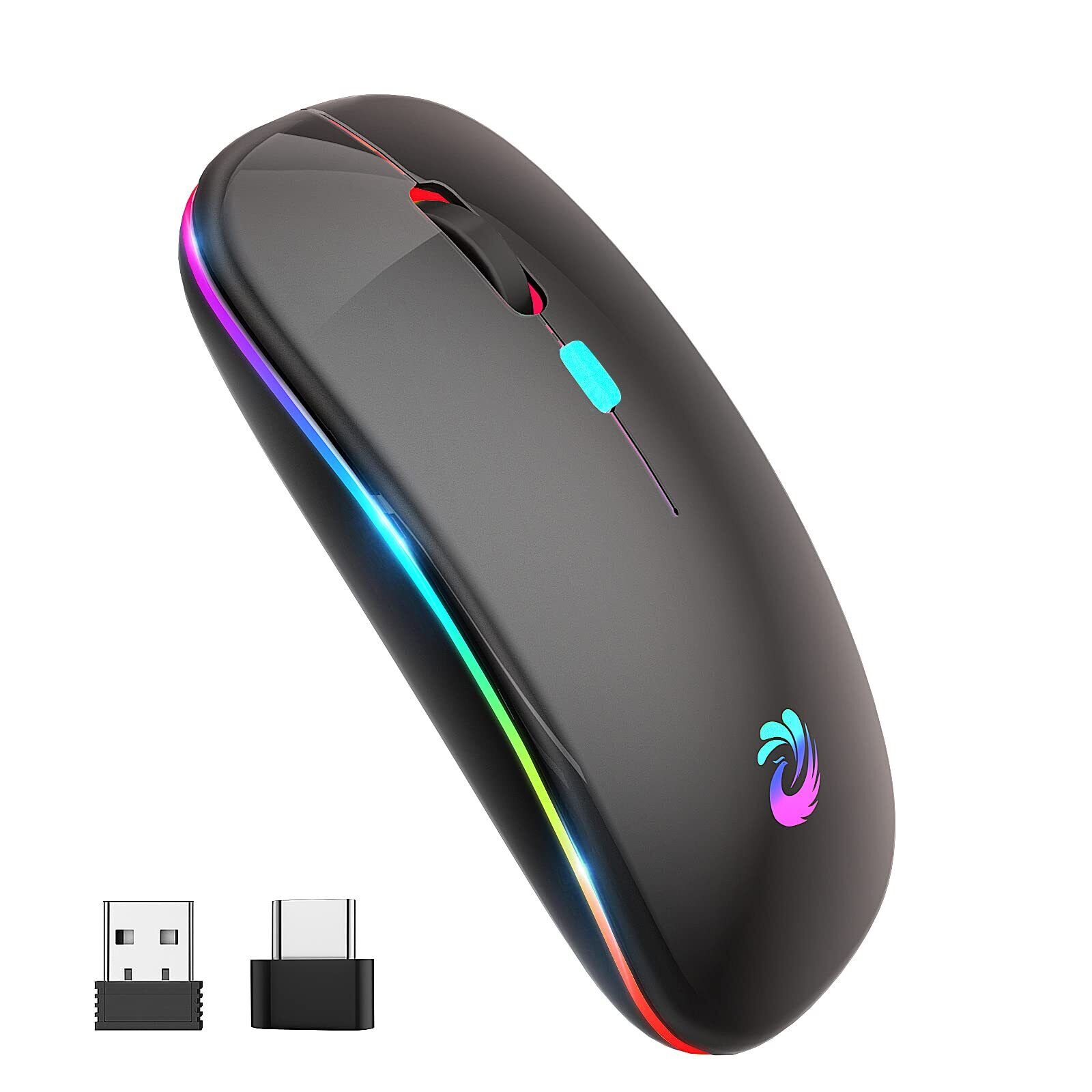 LED Wireless Mouse Rechargeable Slim Silent Mice 2.4G Portable Office Optical...