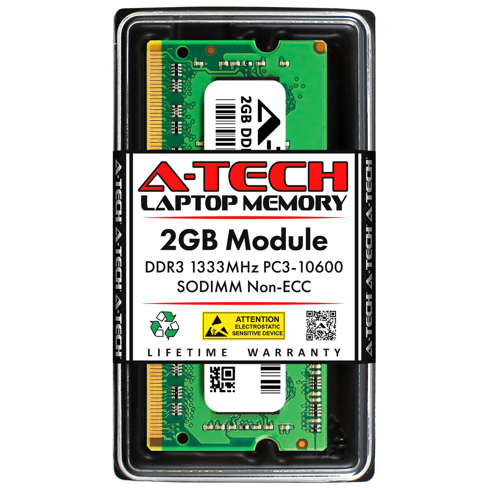 A-Tech 2GB PC3-10600 Laptop SODIMM DDR3 1333 MHz 204pin non-ECC Memory RAM 1x 2G