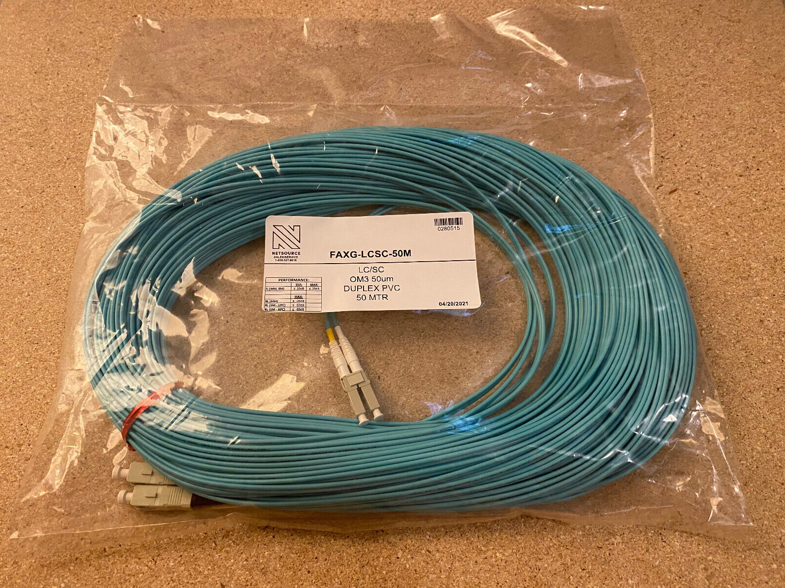 NetSource 50 meter LC-SC 10Gb OM3 Duplex PVC Fiber Cable (FAXG-LCSC-50M)