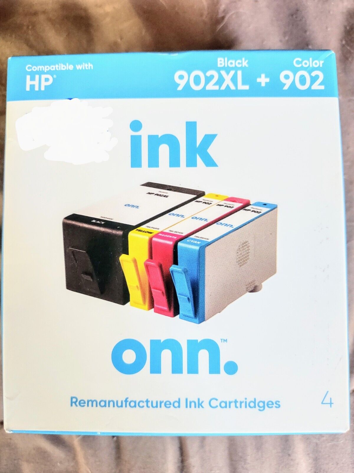 ONN Ink Cartridges, HP 902XL Black + 902 Cyan, Magenta, Yellow 4 Cartridges NEW