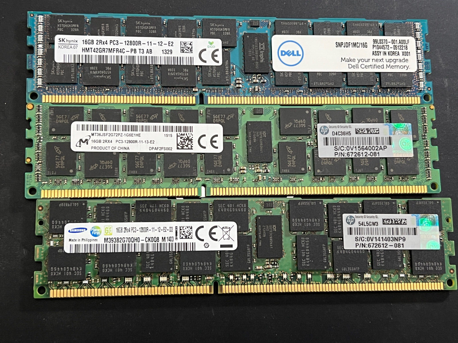 LOT OF 34 Mixed Brands 16GB Sticks PC3-12800R Server Memory RAM DDR3 ECC 2RX4