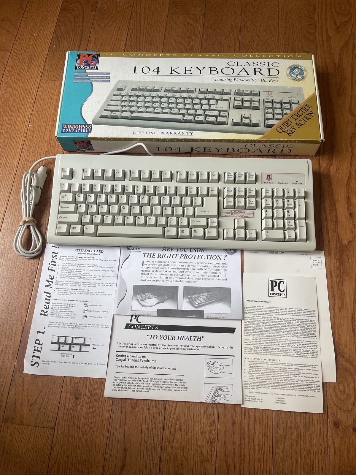 Vintage 1997 PC Concepts 104 Keyboard Original Box and Instructions 61595