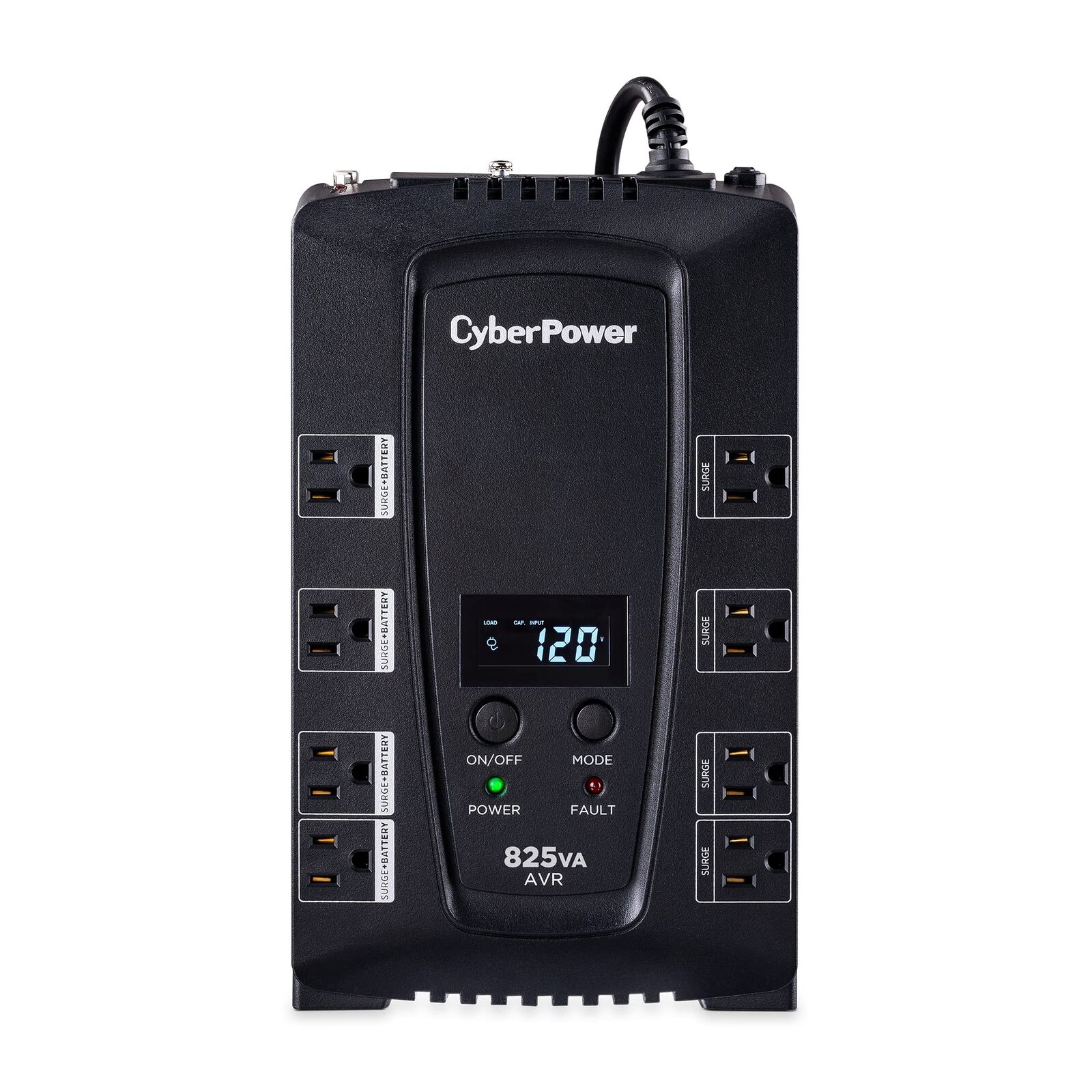 CP825AVRLCD Intelligent LCD UPS System, 825VA/450W, 8 Outlets, AVR, Compact
