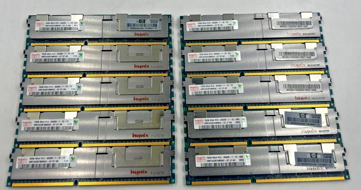 LOT OF 10  HYNIX  16GB 4RX4 PC3 - 8500R HMT42GR7BMR4C-G7 SERVER RAM