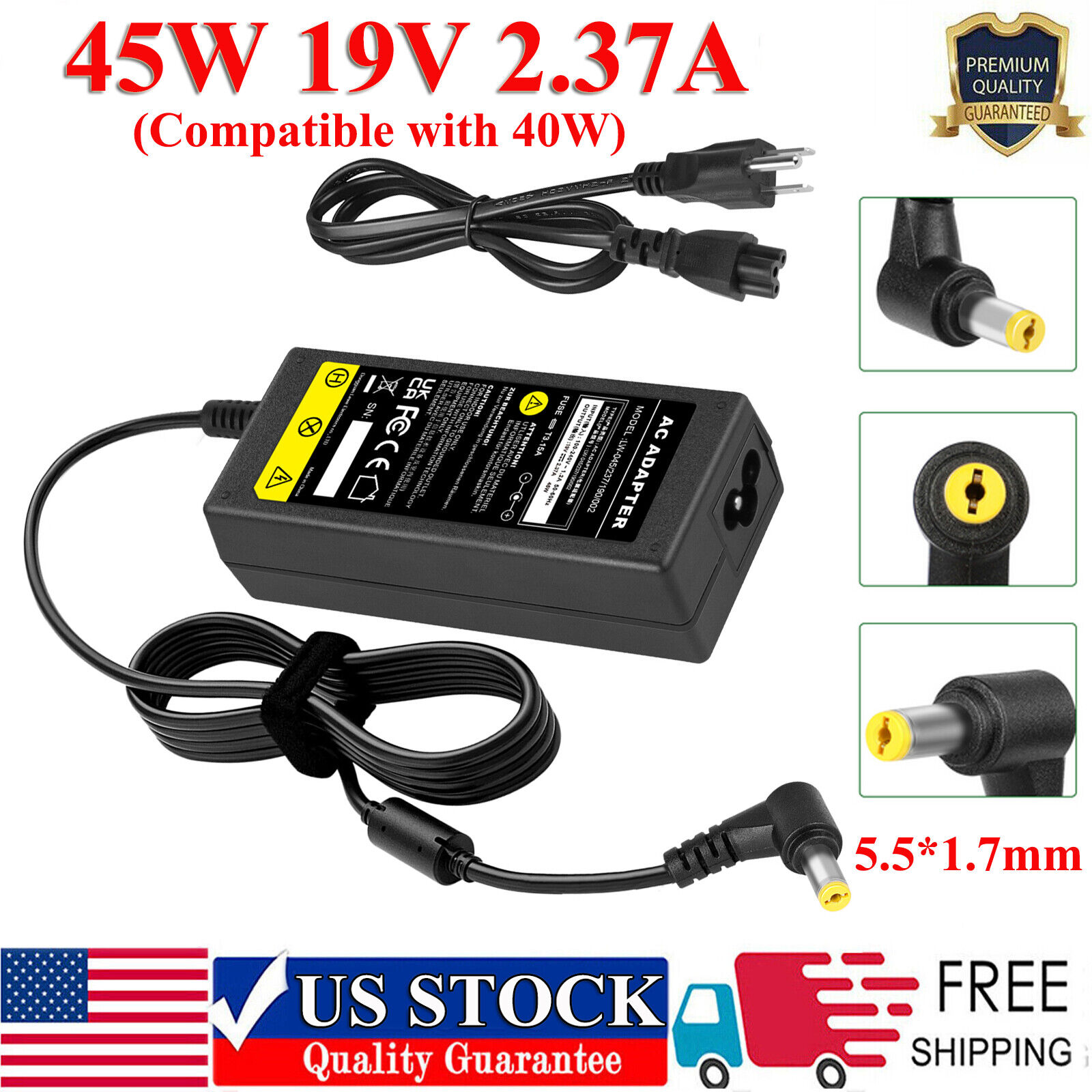 45W AC Adapter Charger for Acer Aspire One KAV60 AOD270 D270 D260 AO522 522 725