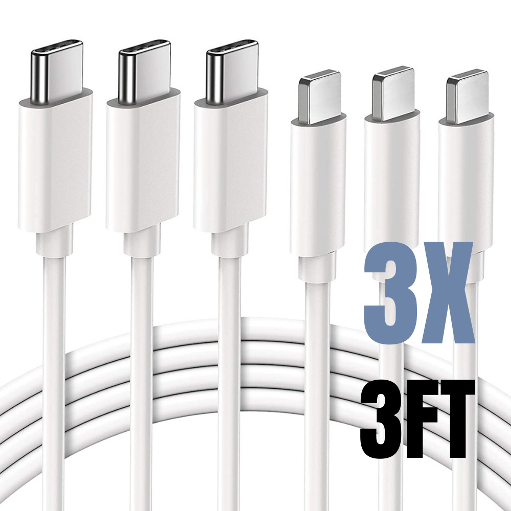 3/6X 3/6Ft USB-C to iPhone Cable PD Fast Charger For Apple 14 13 12 Pro Max Cord