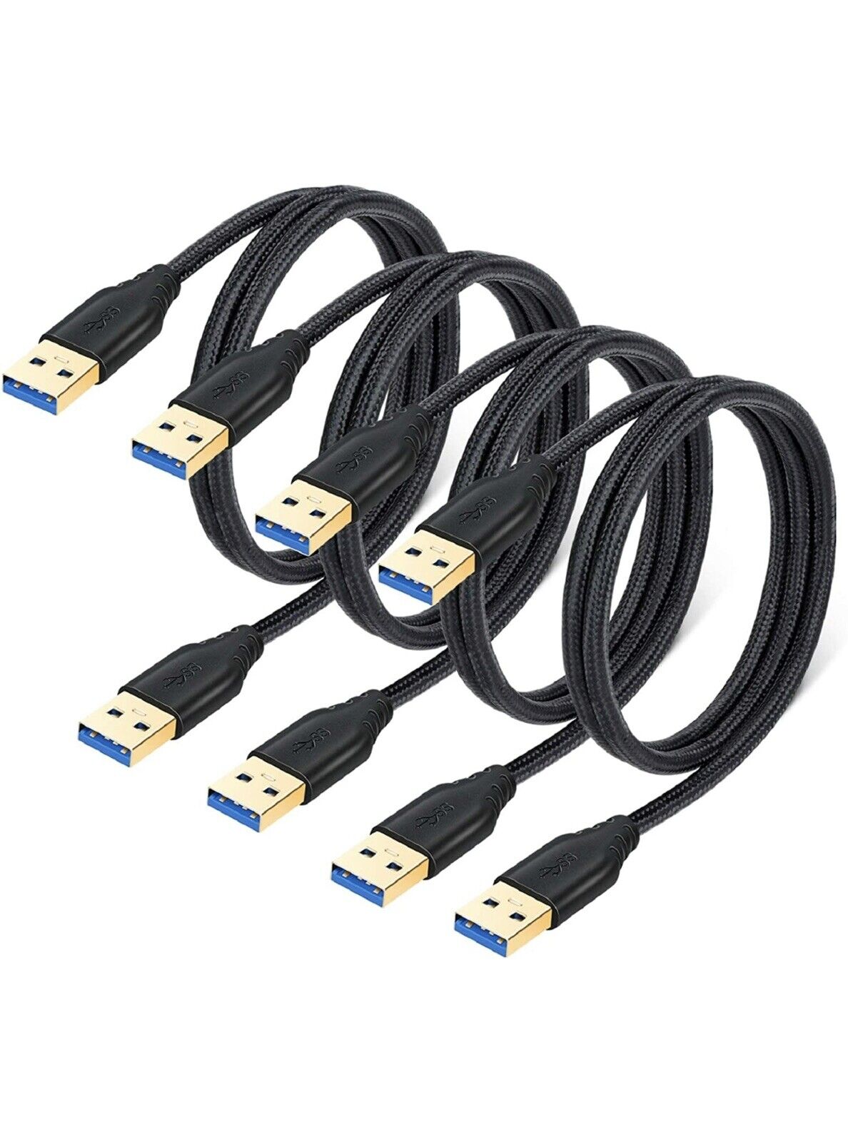 USB 3.0 A to A Braided Cable, 4-PACK 1M/3FT.