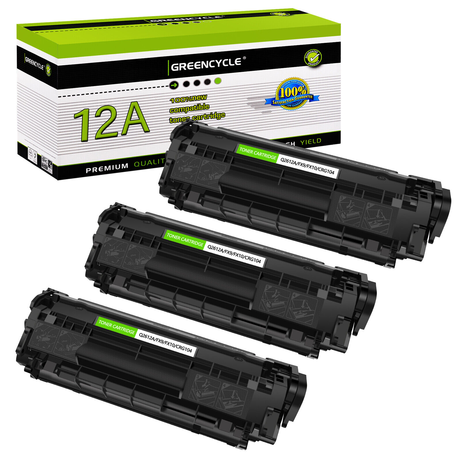 GREENCYCLE 3PK Q2612A 12A Toner For HP 12A LaserJet 1020 1022n 3050 3052 printer